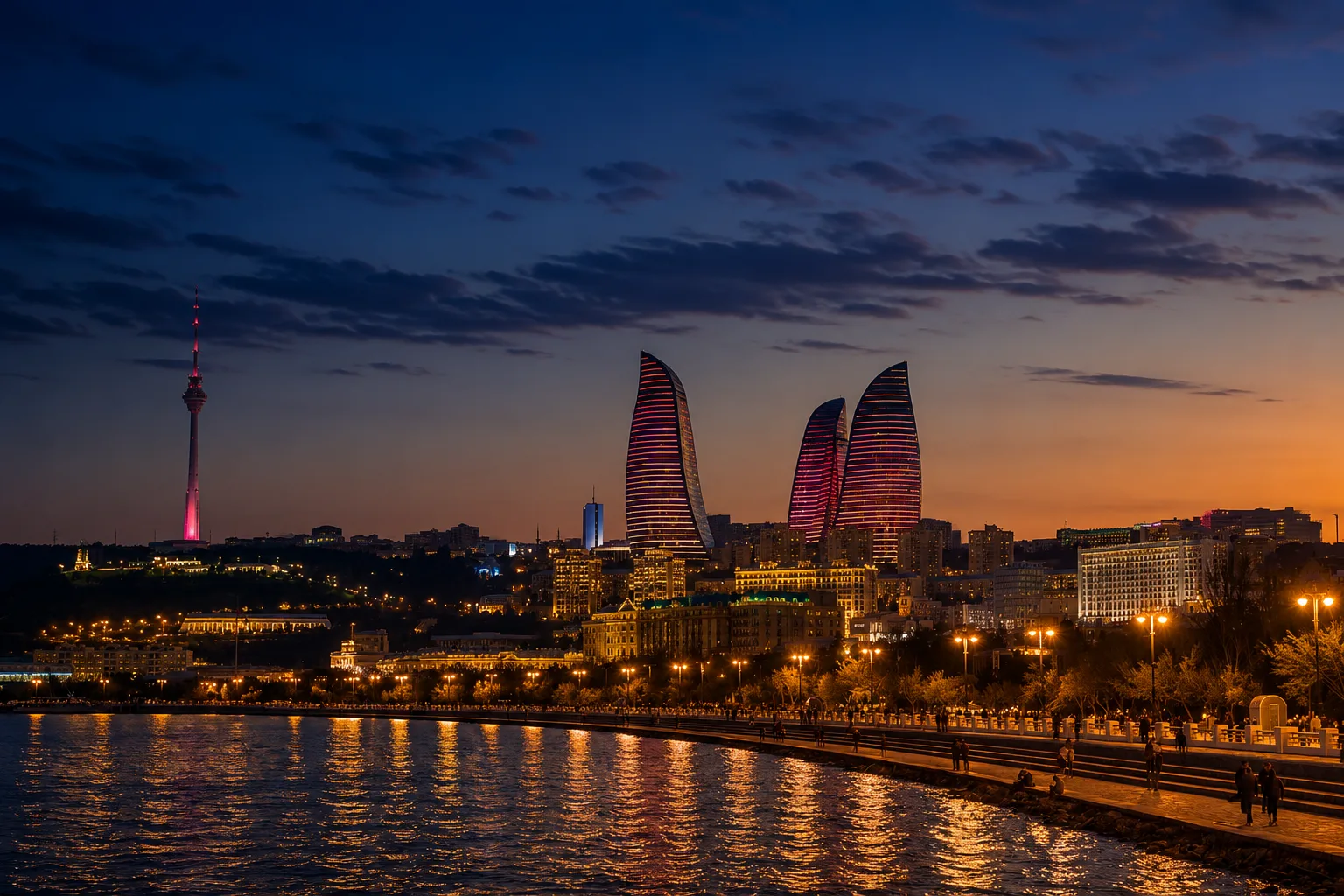 Baku at Night: Five Lit Stops in Two Hours, After Sunset
